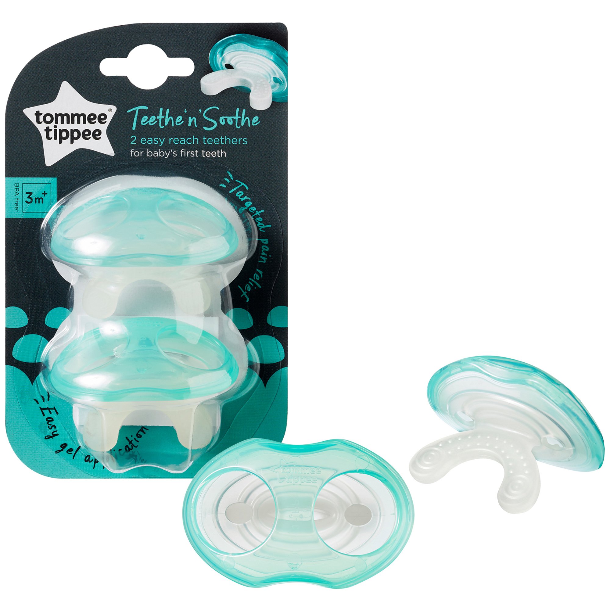 Tommee Tippee Teethe n Soothe Teathers Κωδ 43645050 Πιπίλες Οδοντοφυίας για τα Πρώτα Δοντάκια 3m+ Τυρκουάζ 2 Τεμάχια
