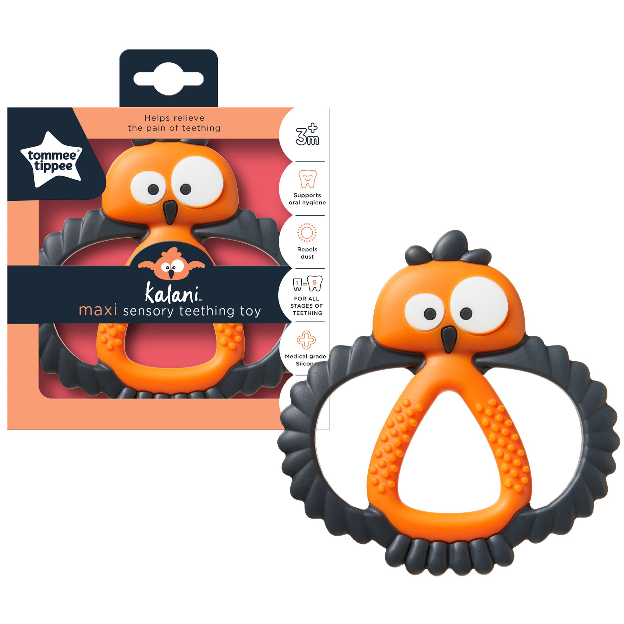 Tommee Tippee Tommee Tippee Kalany Maxi Sensory Teething Toy Κωδ 436479 Μεγάλο Μασητικό Παιχνίδι Κουκουβάγια Πορτοκαλί 3m+, 1 Τεμάχιο