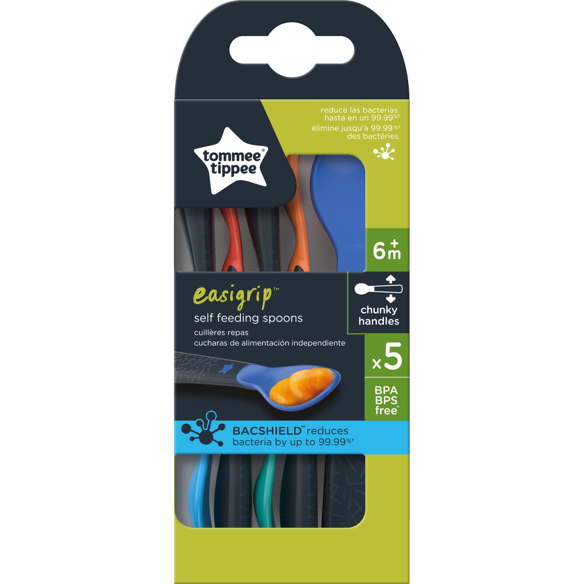 Tommee Tippee Easigrip Self-Feeding Spoon Κωδ 44718910 Κουταλάκια Φαγητού Σκληρού Τύπου 6m+, 5 Τεμάχια