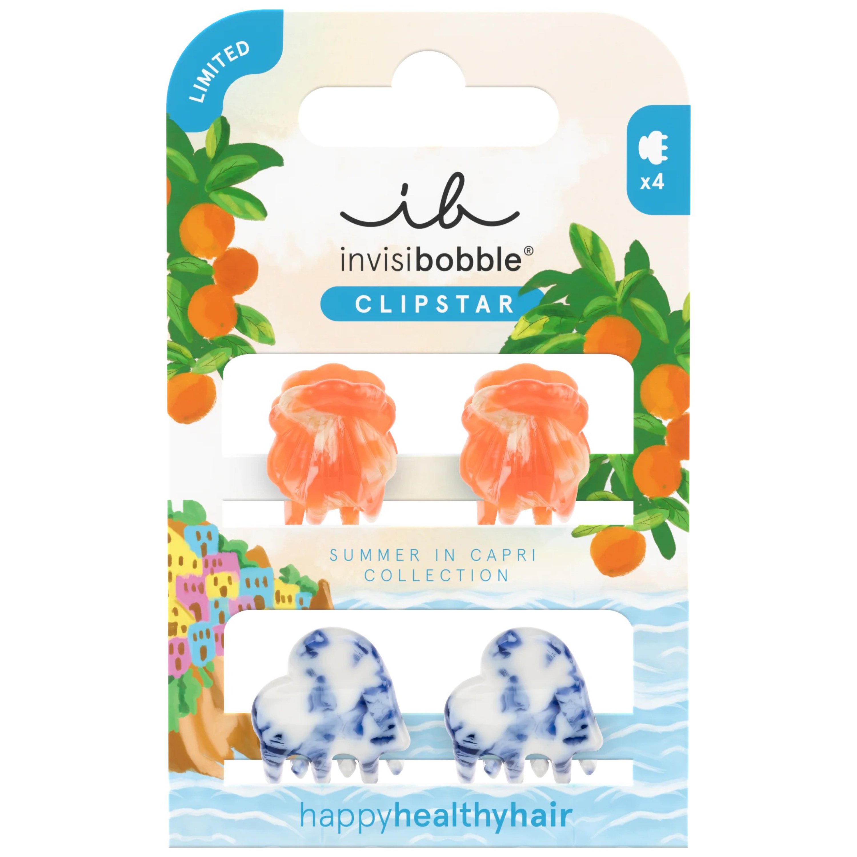 Invisibobble Clipstar Mediterranean Minis Κλιπ για Λεπτά & Κανονικά Μαλλιά​​​​​​​ 4 Τεμάχια