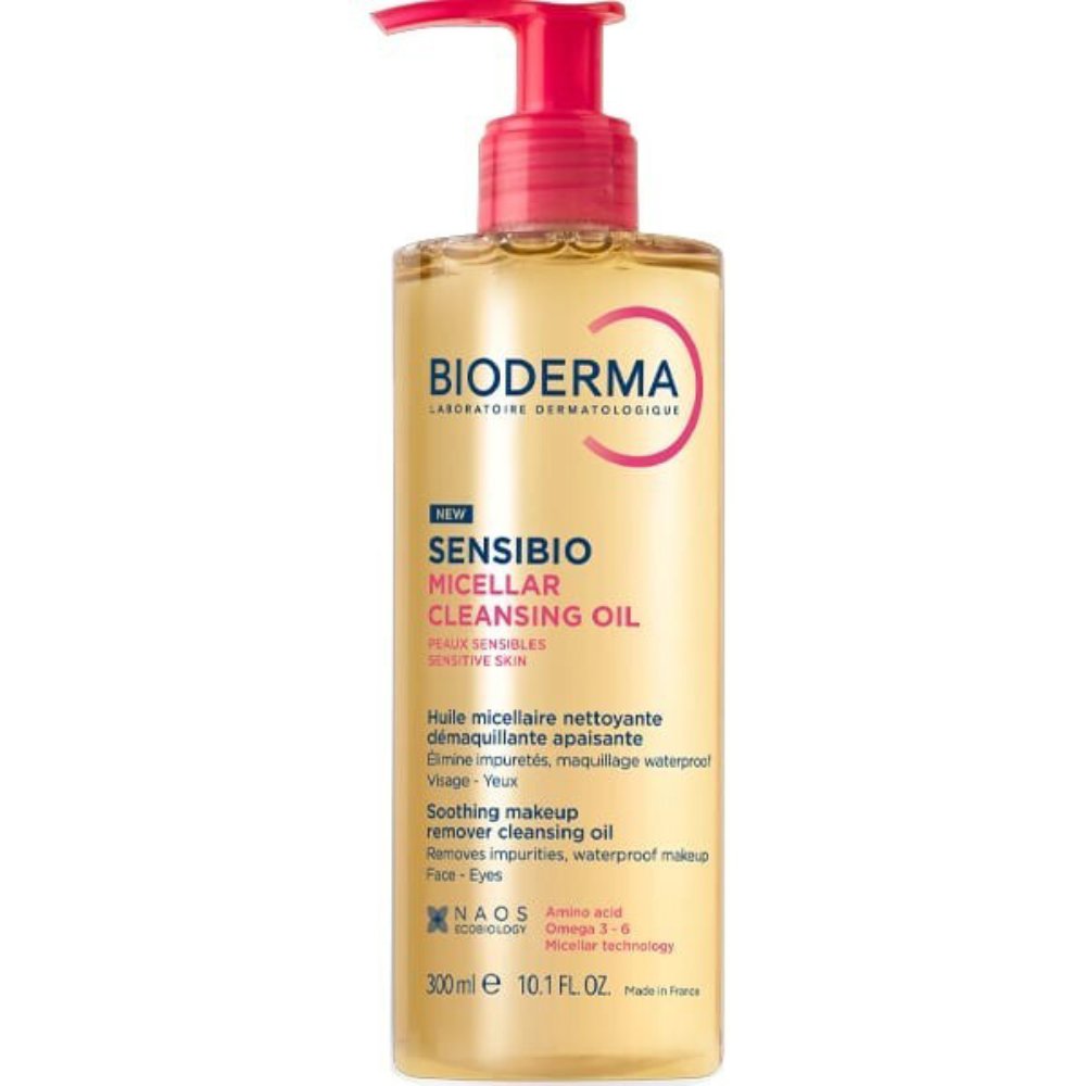 Bioderma Sensibio Micellar Soothing Waterproof Makeup Remover Cleansing Oil Μικυλλιακό Έλαιο Καθαρισμού & Ντεμακιγιάζ για Πρόσωπο & Μάτια για Ευαίσθητο Δέρμα, με Αντλία 300ml