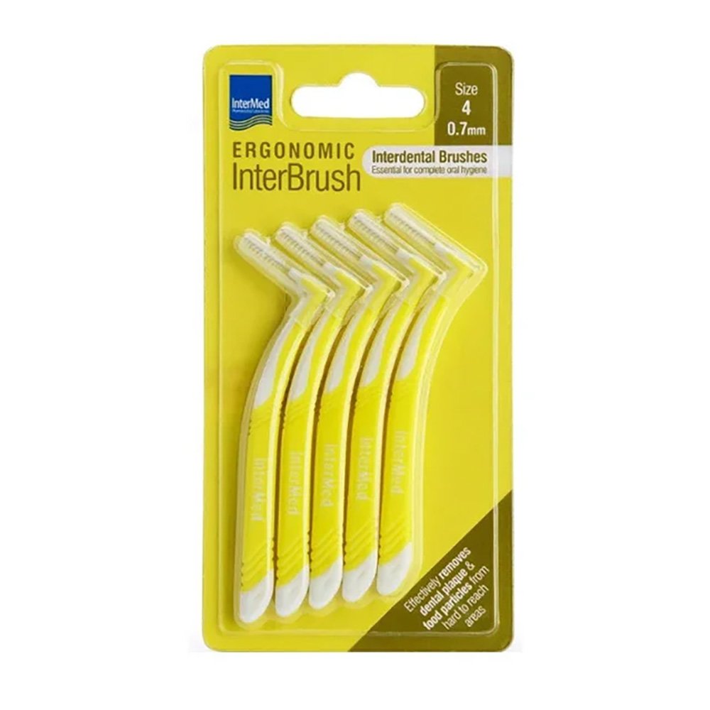 Intermed Ergonomic Μεσοδόντια Βουρτσάκια με Ειδική Ανατομική Λαβή Κίτρινο 5 Τεμάχια Size 4 – 0.7mm