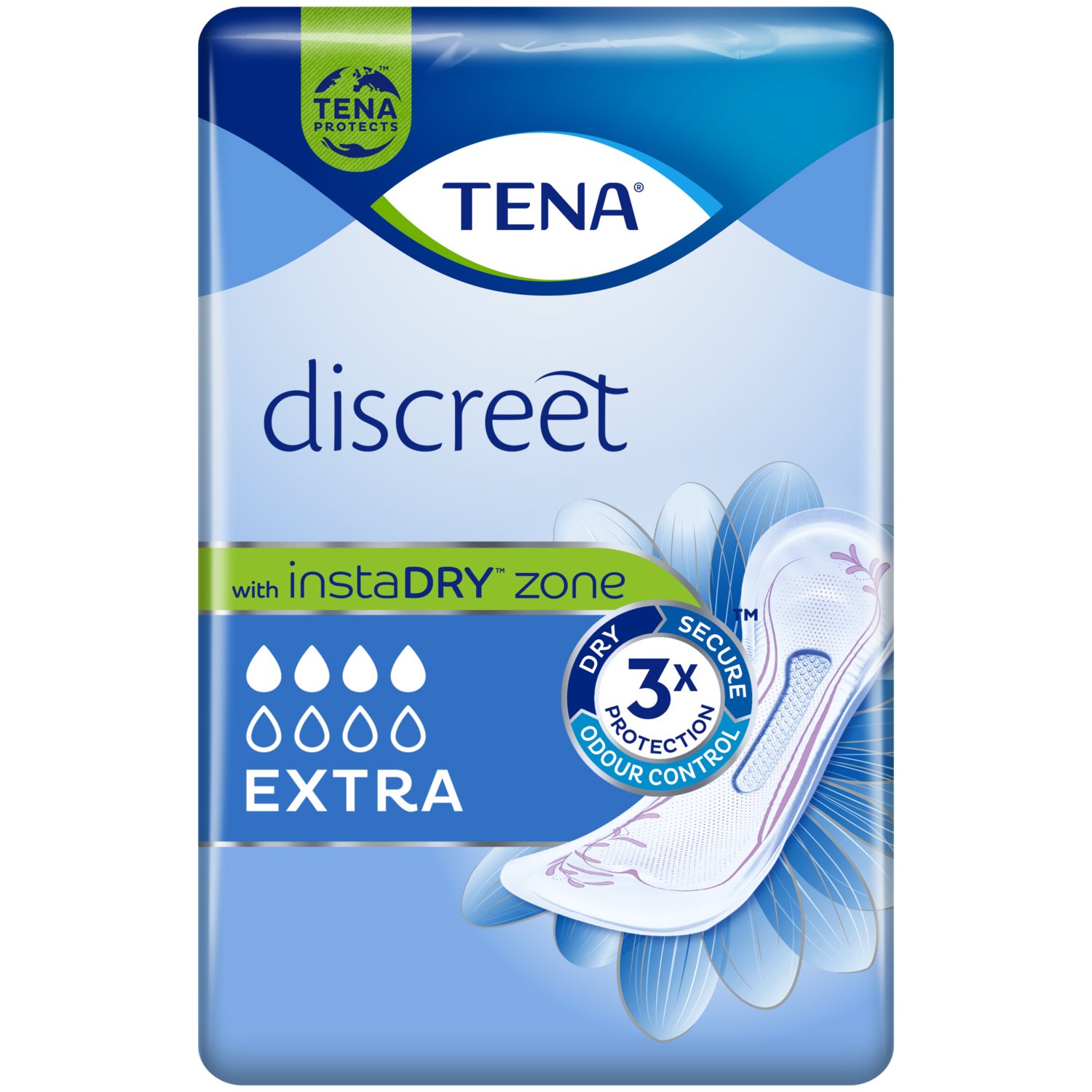 Tena Discreet Extra with InstaDry Zone Σερβιέτες για Μέτρια Μορφή Ακράτειας 20 Τεμάχια
