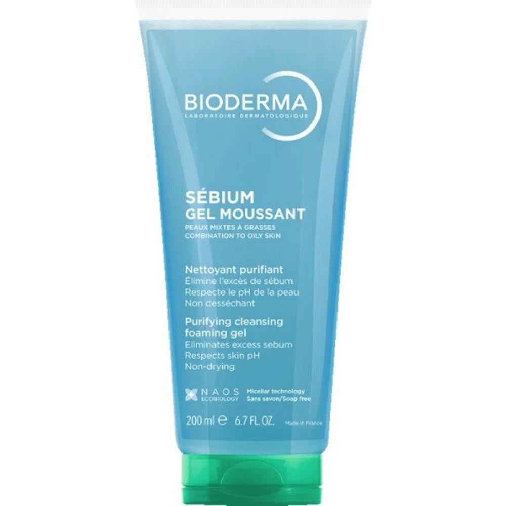 Bioderma Sebium Purifying Cleansing Foaming Gel Moussant Ενυδατικό Αφρίζον Τζέλ Καθαρισμού για Μικτές & Λιπαρές Επιδερμίδες 200ml