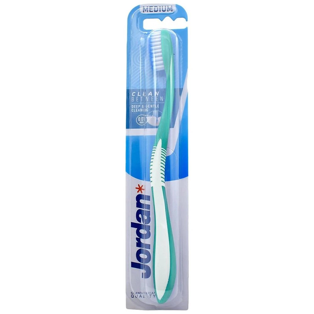 Jordan Clean Between Deep & Gentle Toothbrush Medium 0.01mm Μέτρια Οδοντόβουρτσα για Βαθύ Καθαρισμό με Εξαιρετικά Λεπτές Ίνες 1 Τεμάχιο - Τιρκουάζ