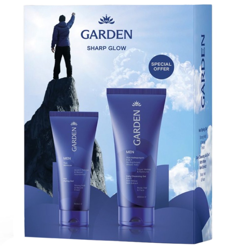 Garden Garden Promo Men Strong Hold & Natural Finish Hair Styling Gel 150ml & Daily Cleansing 3in1 Body, Hair & Face Gel 200ml