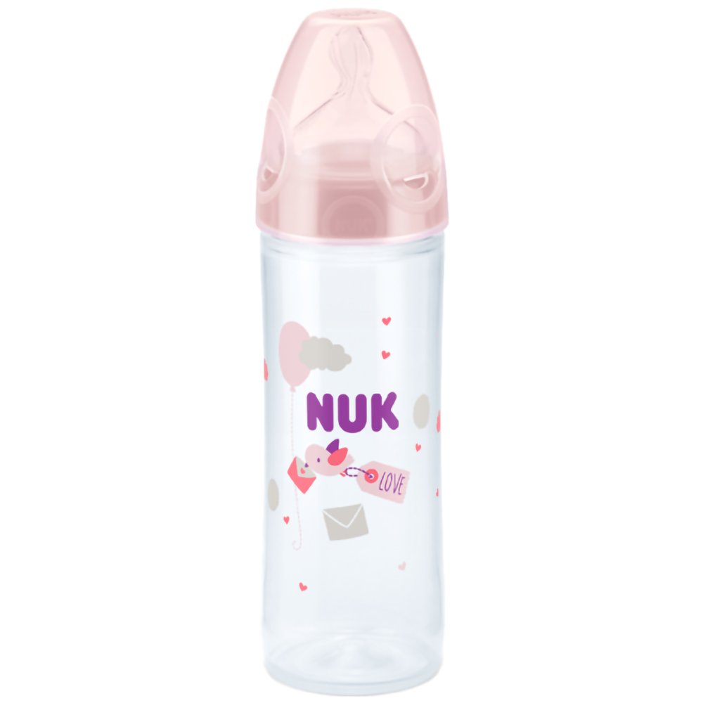 Nuk Classic Bottle Silicone Πλαστικό Μπιμπερό Κατά των Κολικών με Θηλή Σιλικόνης 0-6m 250ml, Κωδ 10536563 – Ροζ