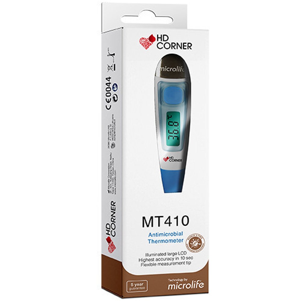 Microlife Hd Corner MT410 Antimicrobal Thermometer Ψηφιακό Αντιμικροβιακό Θερμόμετρο με Εύκαμπτο Άκρο Μέτρησης & Μεγάλη Φωτιζόμενη Οθόνη 1 Τεμάχιο