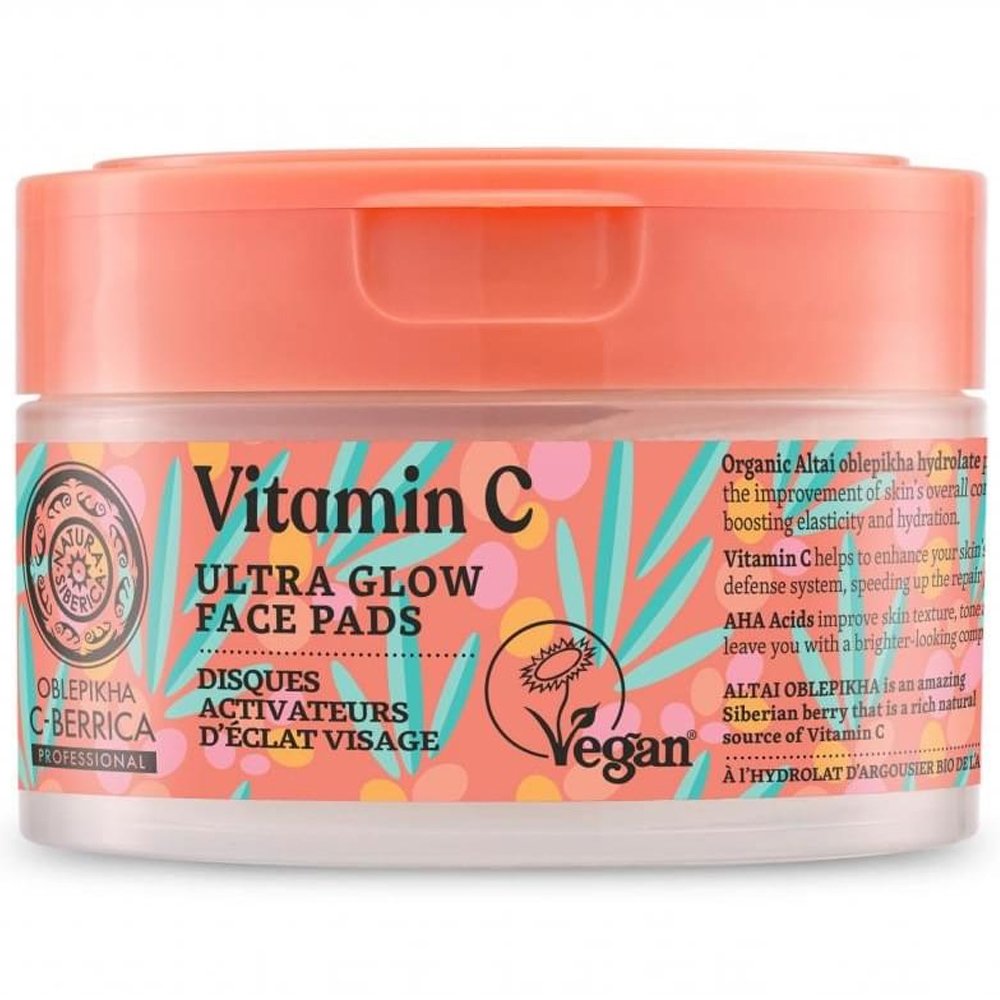 Natura Siberica Oblepikha C-Berrica Vitamin C Ultra Glow Face Pads Καθαριστικά Pads Προσώπου με Βιταμίνη C, Altai Ιπποφαές & AHA Acids 20 Τεμάχια