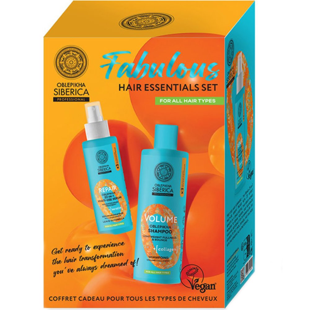 Natura Siberica Oblepikha Siberica Professional Promo Repair 20-In-1 Multi-Use-Serum & Volume Shampoo 500ml,Ενυδατικός Όρος Αναδόμησης Μαλλιών με Κερατίνη & Ενδυναμωτικό Σαμπούαν Ενίσχυσης Όγκου με Κολλαγόνο για Όλους τους Τύπους Μαλλιών
