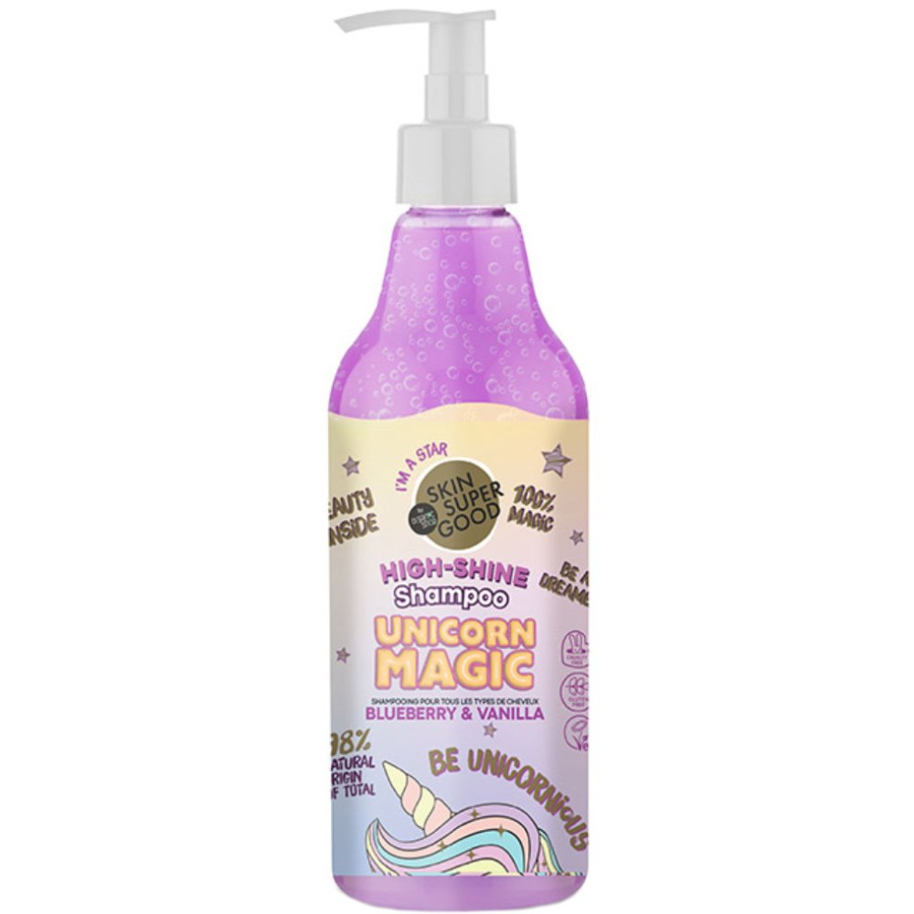 Organic Shop Unicorn Magic High Shine Blueberry & Vanilla Shampoo Ενυδατικό Σαμπουάν Υψηλής Λάμψης με Άρωμα Βατόμουρου & Βανίλιας με Αντλία 500ml