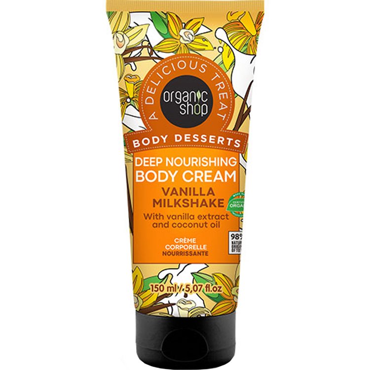 Organic Shop Body Desserts Vanilla Milkshake Deep Nourishing Body Cream Ενυδατική Κρέμα Σώματος με Εκχύλισμα Βανίλιας & Έλαιο Καρύδας με Γλυκό  Άρωμα Milkshake 150ml