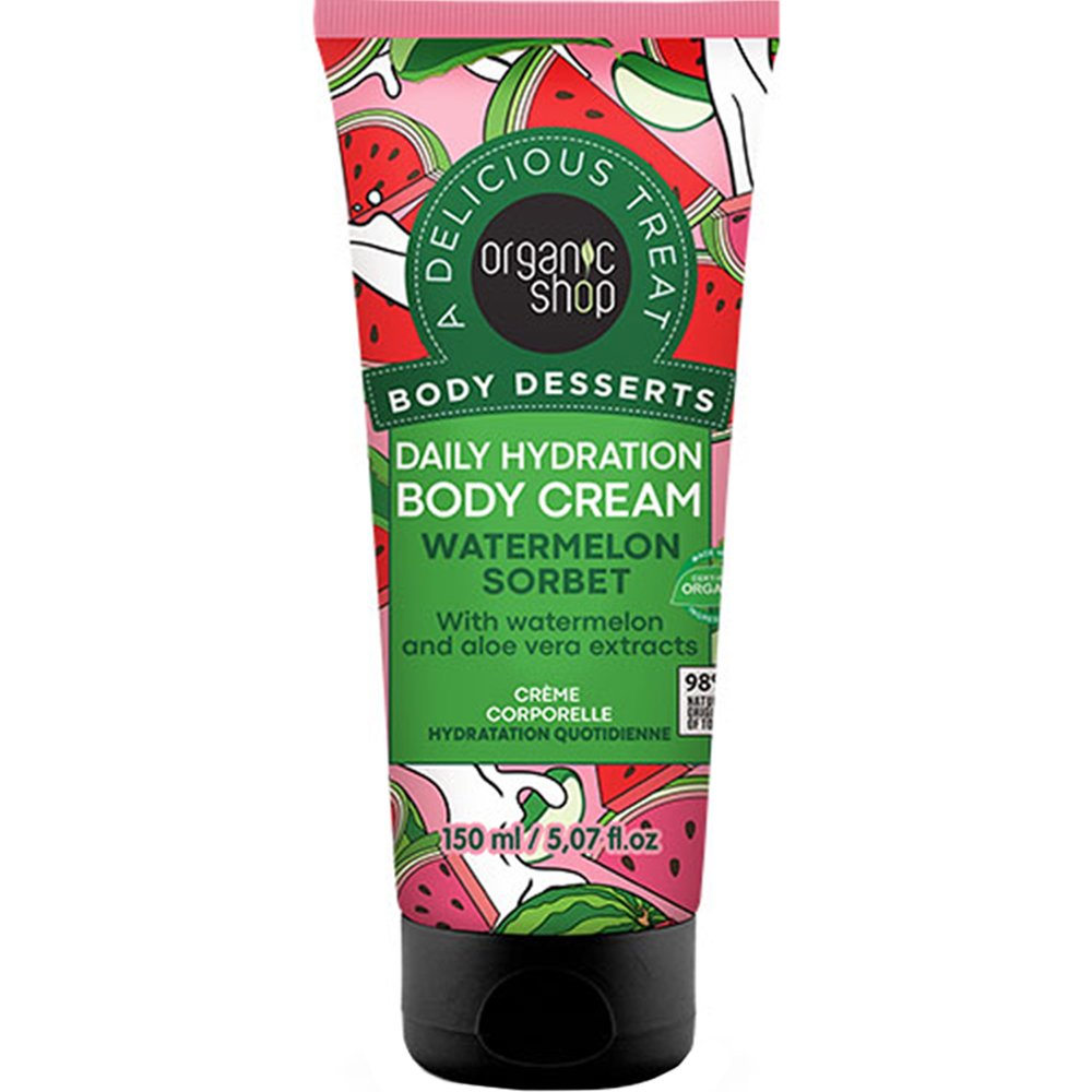 Organic Shop Body Desserts Watermelon Sorbet Daily Hydration Body Cream Ενυδατική Κρέμα Σώματος με Εκχυλίσματα Καρπουζιού & Αλόης Βέρα με Καλοκαιρινό Άρωμα Sorbet Καρπούζι 150ml