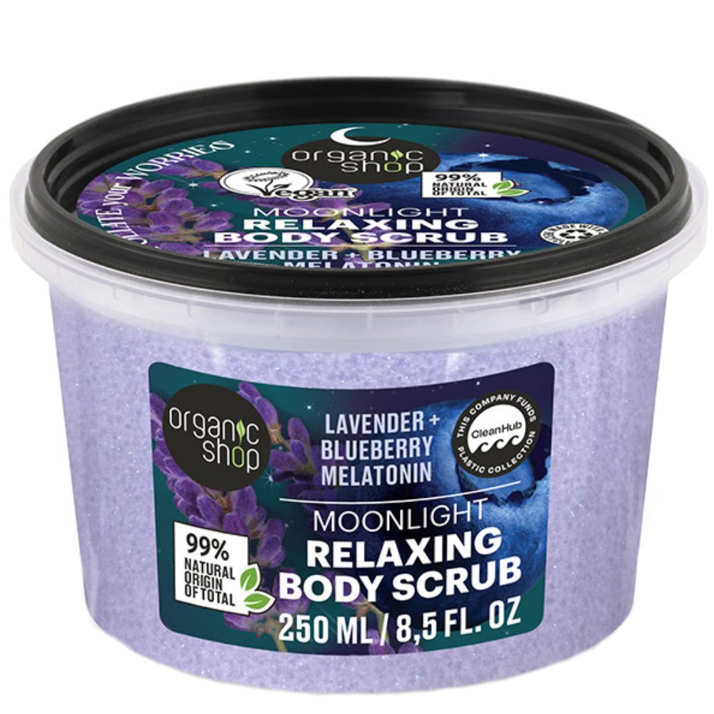 Organic Shop Moonlight Relaxing Levander & Blueberry Melatonin Body Scrub Απολεπιστικό Χαλαρωτικό Σώματος με Λεβάντα, Βατόμουρα & Μελατονίνη για Αναζωογόνηση & Ξεκούραστο Ύπνο 250ml