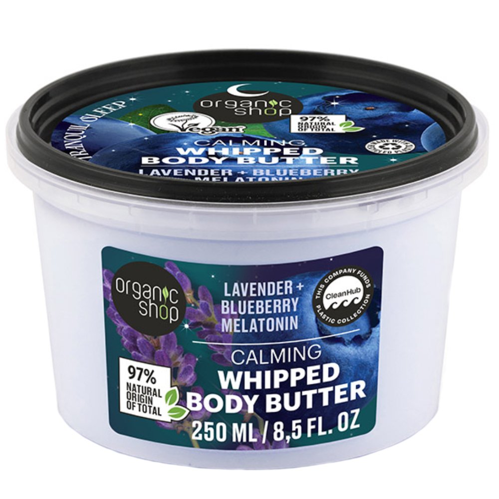 Organic Shop Calming Whipped Lavender Blueberry & Melatonin Body Butter Χαλαρωτικό Βούτυρο Σώματος με Λεβάντα, Βατόμουρα & Μελατονίνη για Βαθιά Ενυδάτωση 250ml