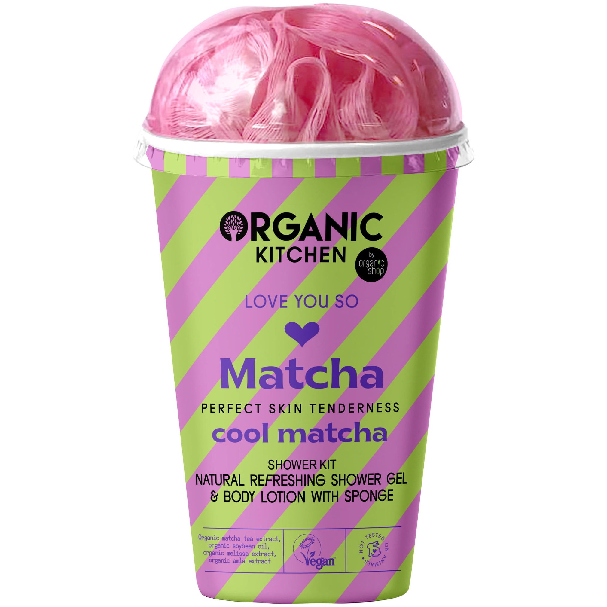 Organic Kitchen Cool Matcha Shower Kit Natural Refreshing Shower Gel 100ml & Body Lotion 100ml & Δώρο Σφουγγάρι