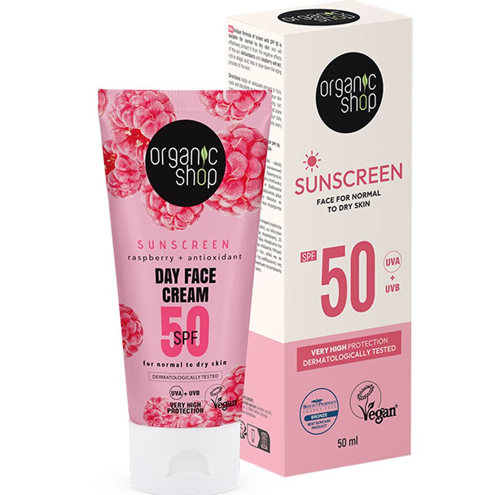 Organic Shop Sunscreen for Normal to Dry Skin Spf50 Αντηλιακή Προσώπου Υψηλής Προστασίας για Κανονικές - Ξηρές Επιδερμίδες 50ml
