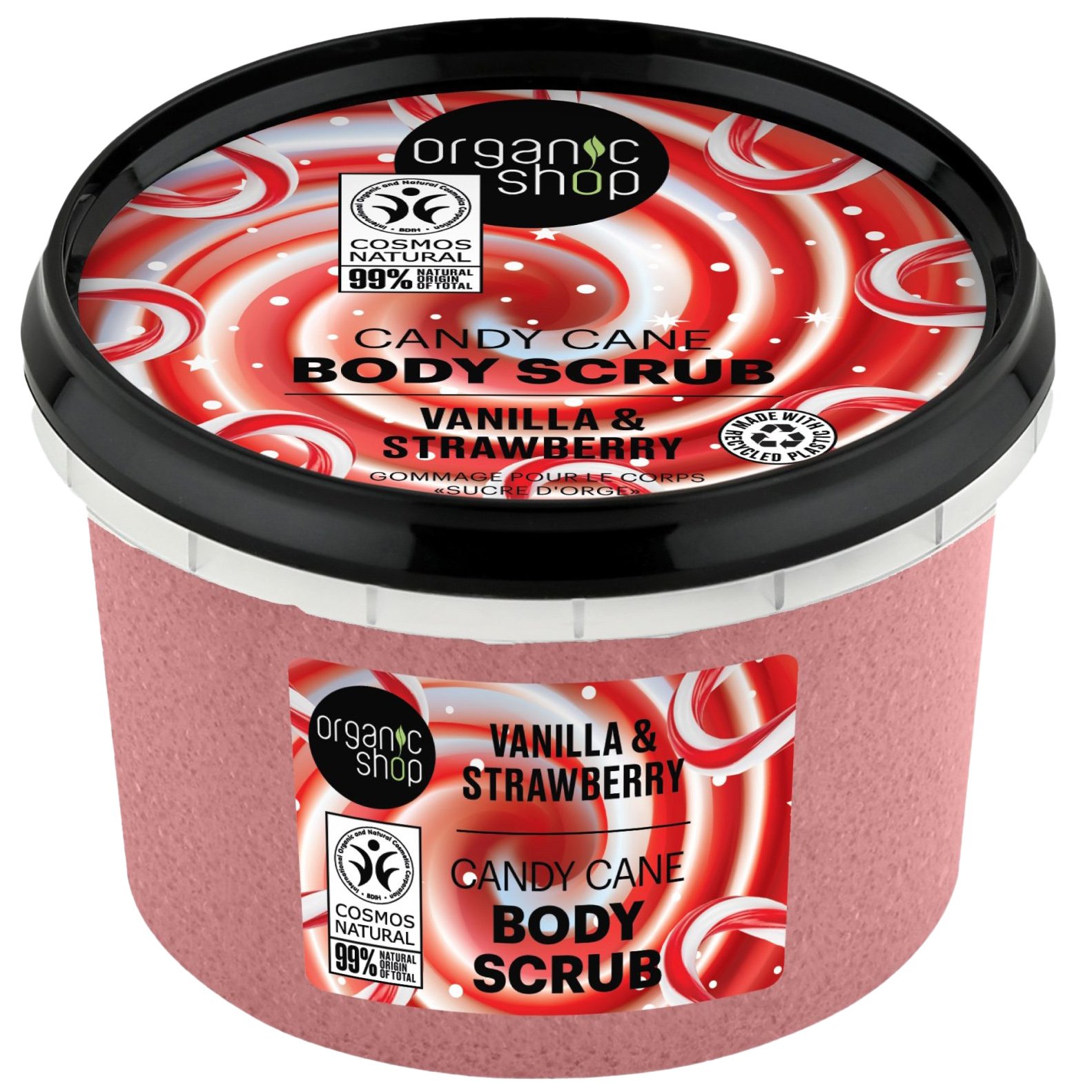 Organic Shop Candy Cane Body Scrub with Vanilla & Strawberry Απολεπιστικό Σώματος με Βανίλια & Φράουλα για Άμεση Ενυδάτωση 250ml