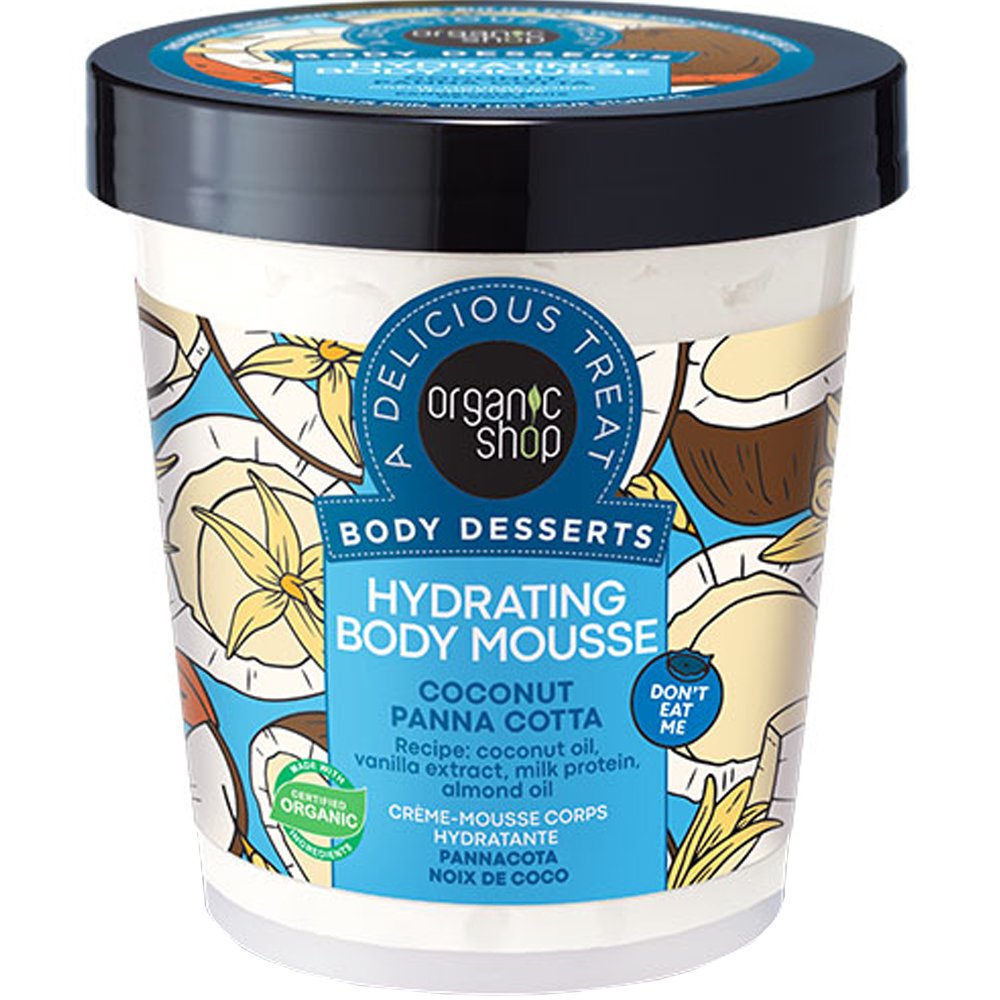 Organic Shop Body Desserts Coconut Panna Cotta Hydrating Body Mousse Ενυδατική Μους Σώματος με Εκχύλισμα Βανίλιας, Έλαιο Καρύδας & Αμύγδαλου, Πρωτεΐνες Γάλακτος για Επαναφορά της Λάμψης του Δέρματος 450ml