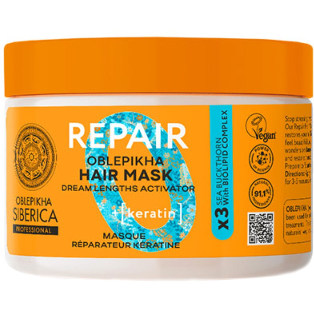 Natura Siberica Oblepikha Siberica Professional Repair with Biolipid Complex & Keratin Hair Mask Μάσκα Μαλλιών Αναδόμησης με Κερατίνη για Ξηρά & Ταλαιπωρημένα Μαλλιά 300ml