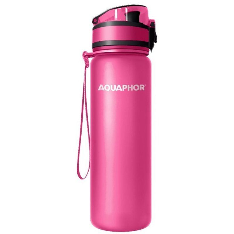 Aquaphor Aquaphor City Filter Bottle Μπουκάλι με Φίλτρο Νερού, Λουράκι Ανάρτησης & Κούμπωμα Ασφαλείας 500ml - Ροζ