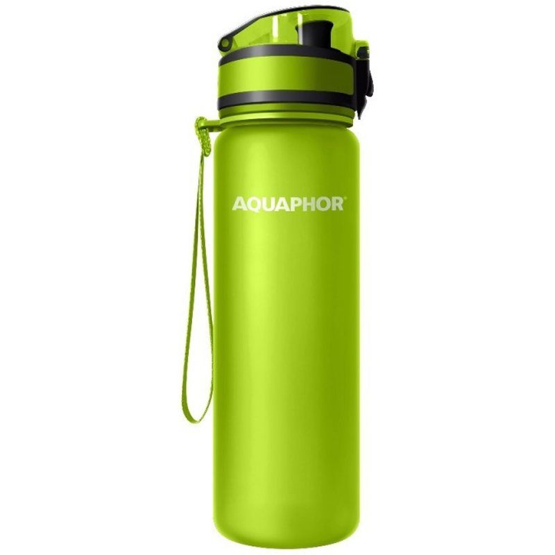 Aquaphor City Filter Bottle Μπουκάλι με Φίλτρο Νερού, Λουράκι Ανάρτησης & Κούμπωμα Ασφαλείας 500ml – Πράσινο