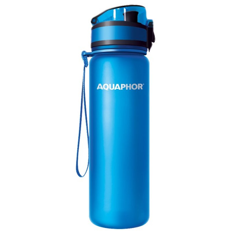Εικόνα από Aquaphor City Filter Bottle Μπουκάλι με Φίλτρο Νερού, Λουράκι Ανάρτησης & Κούμπωμα Ασφαλείας 500ml - Μπλε