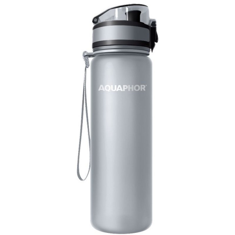 Aquaphor Aquaphor City Filter Bottle Μπουκάλι με Φίλτρο Νερού, Λουράκι Ανάρτησης & Κούμπωμα Ασφαλείας 500ml - Γκρι
