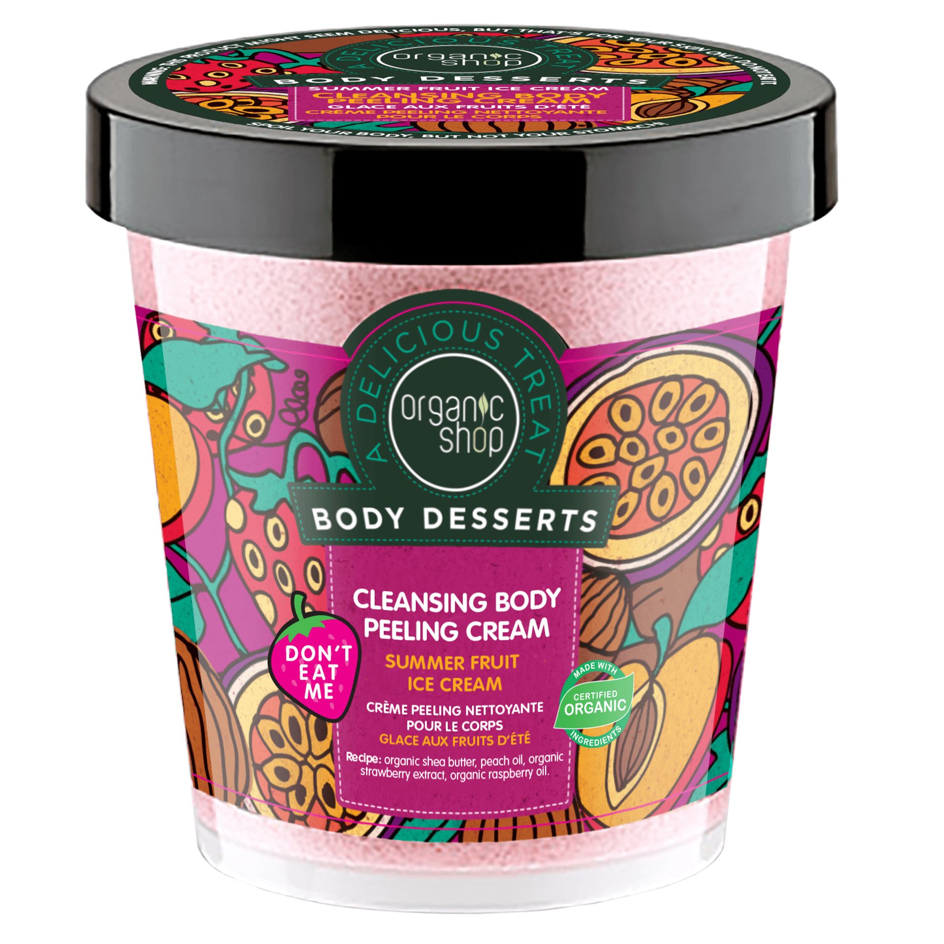 Organic Shop Body Desserts Summer Fruits Ice Cream Cleansing Body Peeling Cream Καθαριστικό Peeling Σώματος με Άρωμα Καλοκαιρινό Παγωτό Φρούτων 450ml