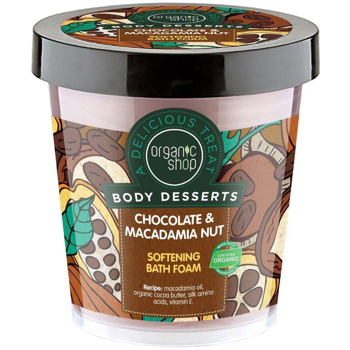 Organic Shop Body Desserts Chocolate Macadamia Nut Softening Bath Foam 450ml,Ενυδατικό Αφρόλουτρο Σοκολάτα Μακαντάμια