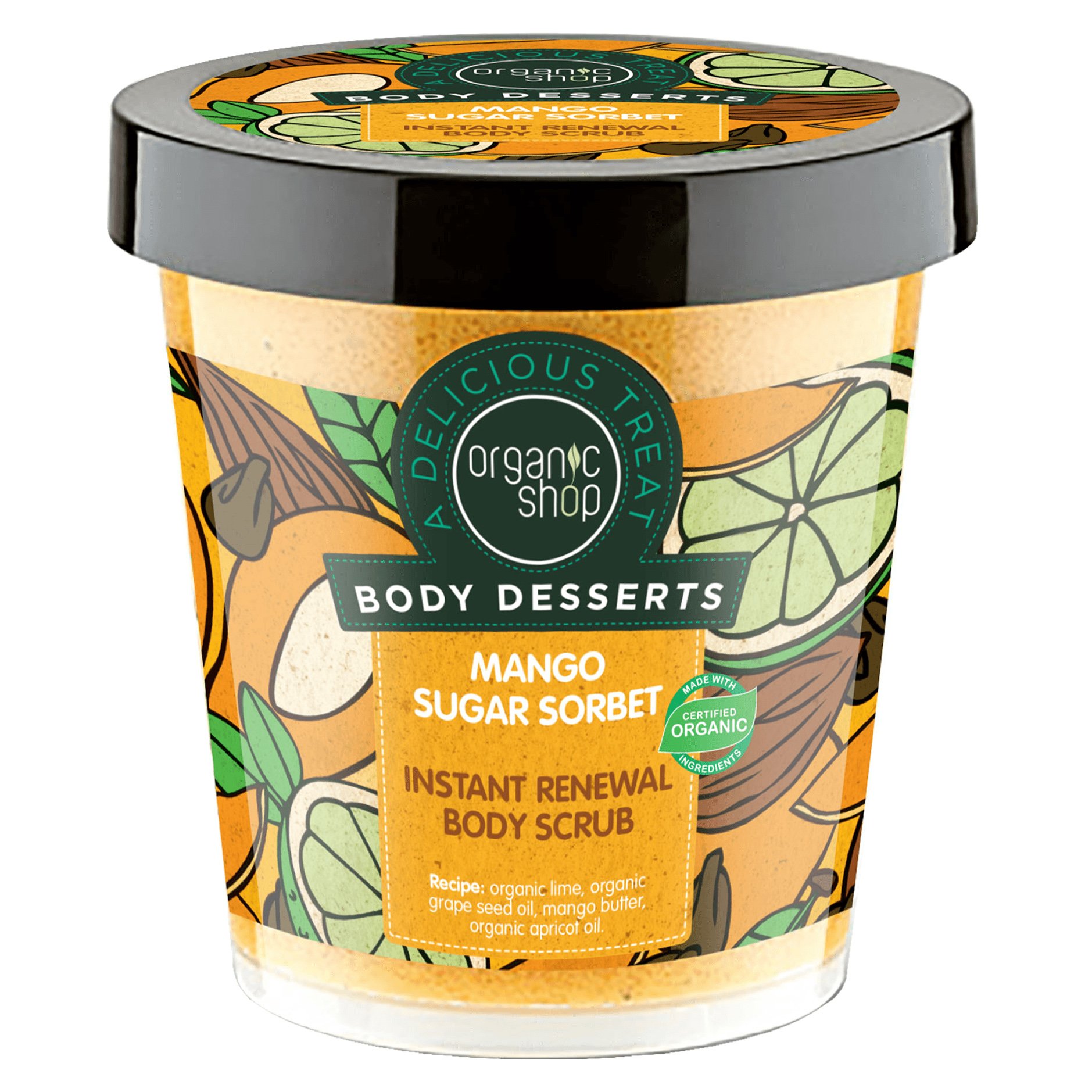 Organic Shop Body Desserts Mango Sugar Sorbet Instant Renewal body Scrub Απολεπιστικό Σώματος Άμεσης Ανανέωσης με Μάνγκο & Ζάχαρη 450ml