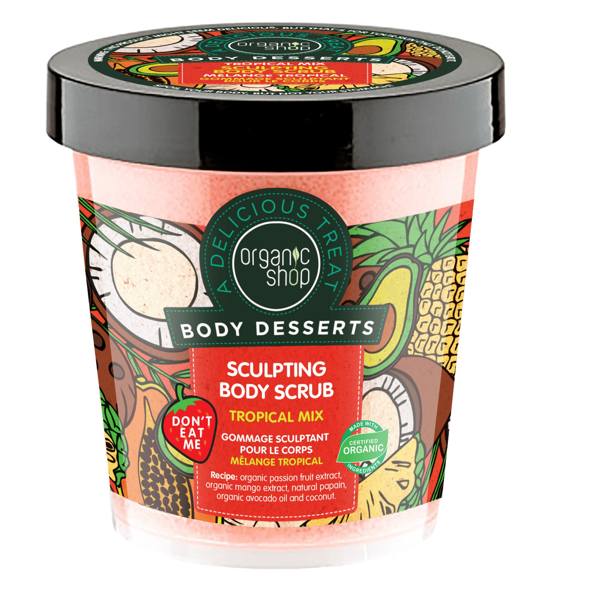 Organic Shop Body Desserts Tropical Mix Sculpting Body Scrub Απολεπιστικό Σώματος για Σμίλευση με Άρωμα Τροπικών Φρούτων 450ml