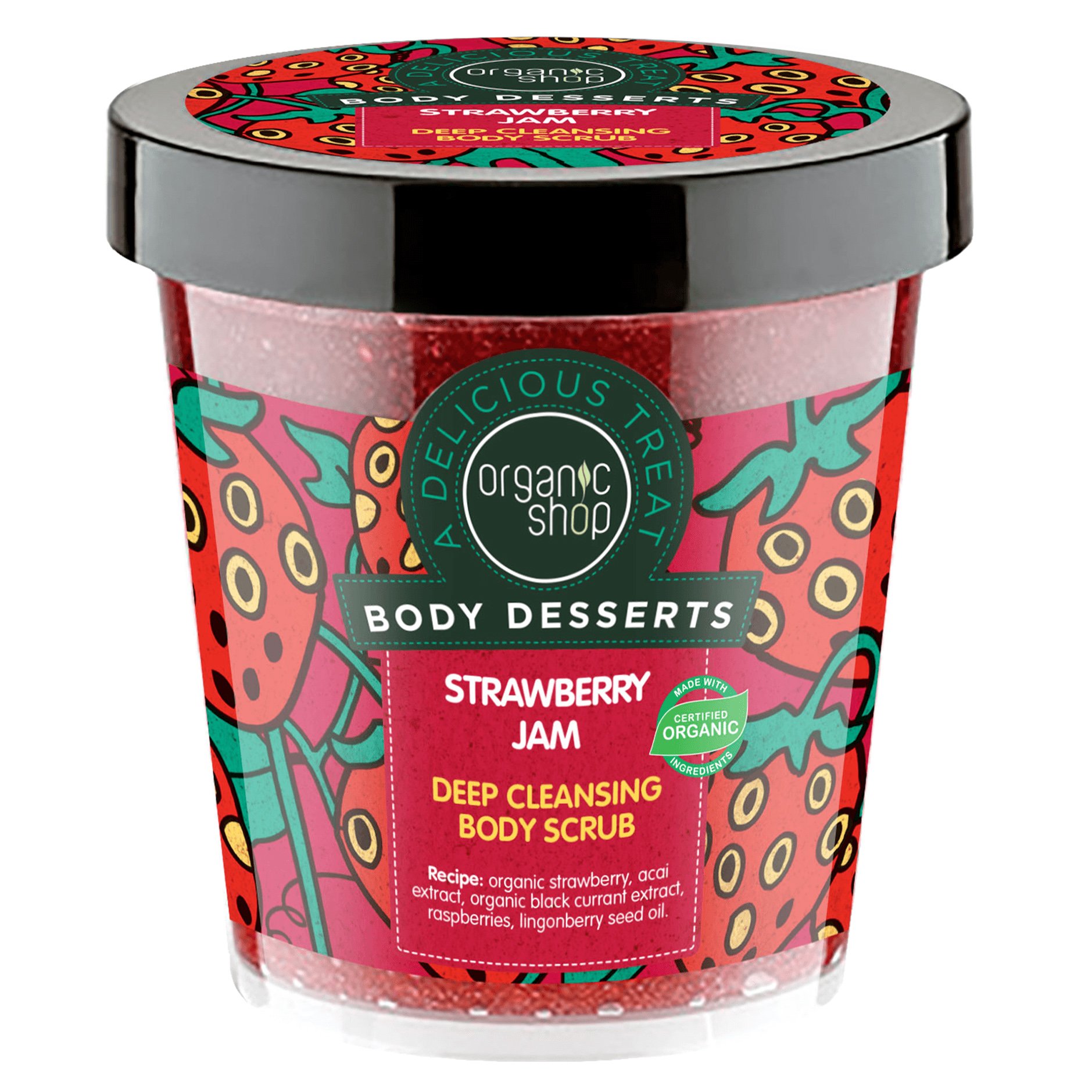 Organic Shop Body Desserts Strawberry Jam Deep Cleansing Body Scrub Απολεπιστικό Σώματος για Βαθύ Καθαρισμό με Άρωμα Μαρμελάδα Φράουλα 450ml
