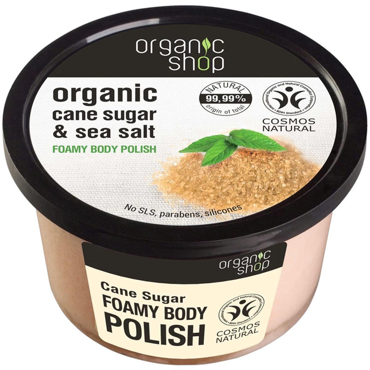 Organic Shop Cane Sugar & Sea Salt Foamy Body Polish Απολεπιστικό Σώματος με Βιολογική Ζάχαρη & Θαλασσινό Αλάτι για Άμεση Ενυδάτωση 250ml