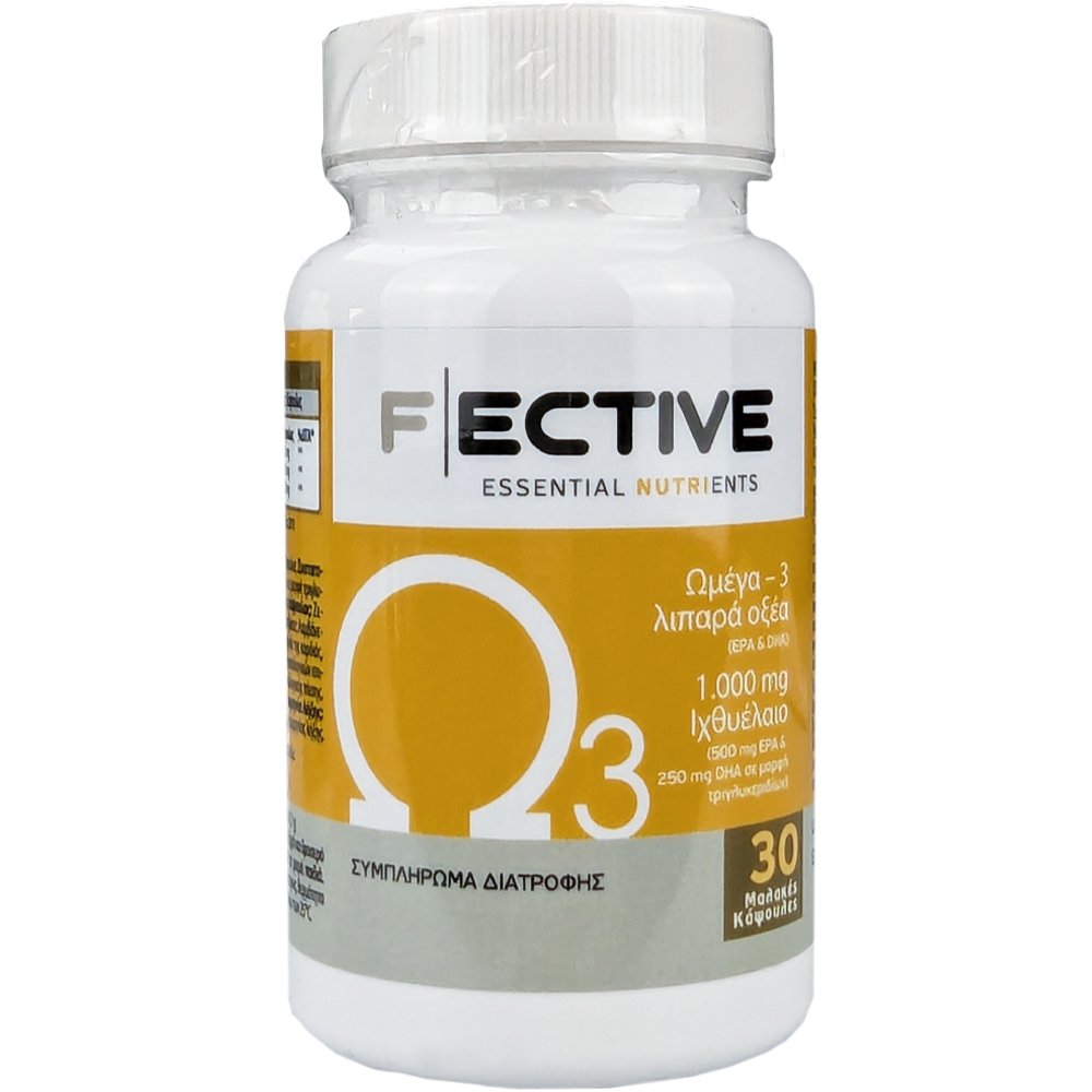 Fective Ω3 Συμπλήρωμα Διατροφής Ιχθυέλαιου Πλούσιο σε Ωμέγα 3 Λιπαρά Οξέα για τη Φυσιολογική Λειτουργία της Καρδίας του Εγκεφάλου & της Όρασης 30caps