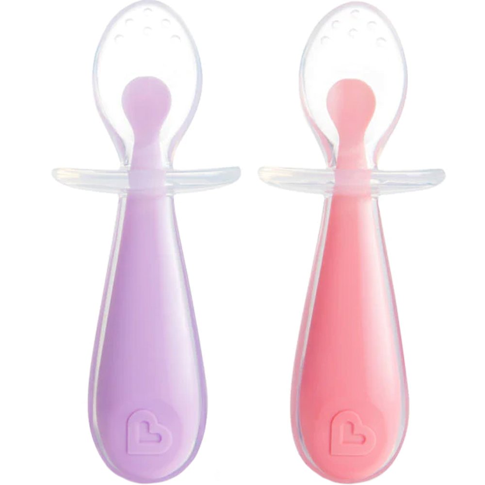 Munchkin Munchkin Gentle Scoop Training Silicone Spoons 6m+ Μαλακά Εκπαιδευτικά Κουταλάκια Σιλικόνης 2 Τεμάχια - Ανοιχτό Ροζ / Λιλά