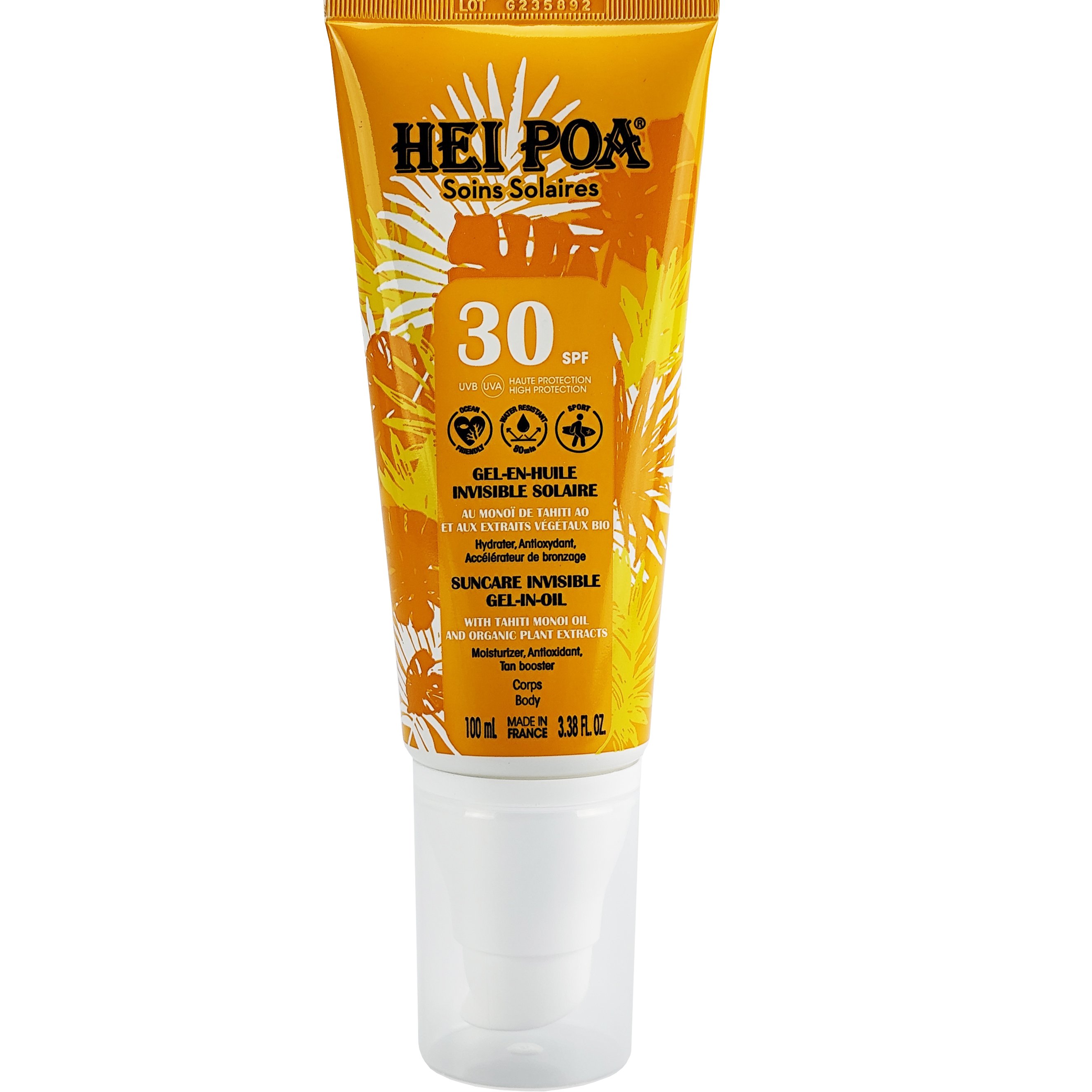 Hei Poa Hei Poa Suncare Invisible Body Gel-in-Oil Spf30 Gel-in-Oil Σώματος για Υψηλή Αντηλιακή Προστασία, Λαμπερό Μαύρισμα & Άρωμα Monoi 100ml