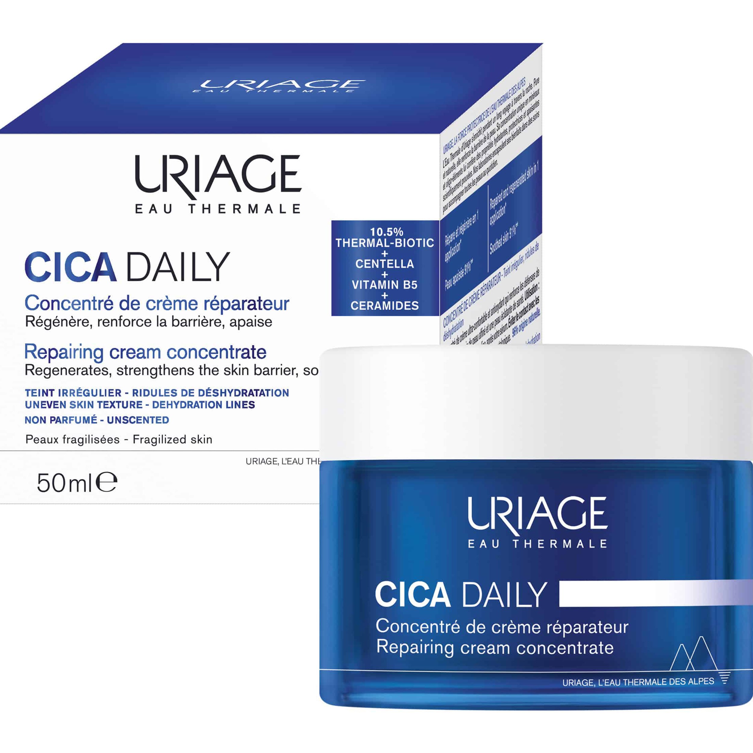 Uriage Cica Daily Repairing Concentrate Cream Ενυδατική Κρέμα Προσώπου για Ομοιόμορφη Όψη της Επιδερμίδας & Διόρθωση των Γραμμών Αφυδάτωσης, Κατάλληλη για Εύθραυστα Δέρματα 50ml