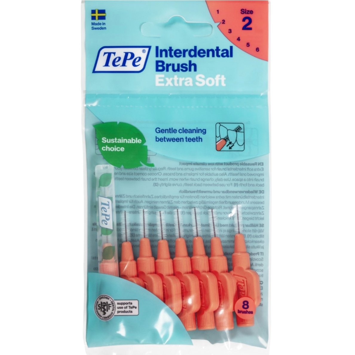 TePe Interdental Brush Extra Soft Μεσοδόντια Βουρτσάκια με Μαλακές Ίνες για Ευαίσθητα Δόντια & Ούλα 8 Τεμάχια – Size 2 (0.5mm)