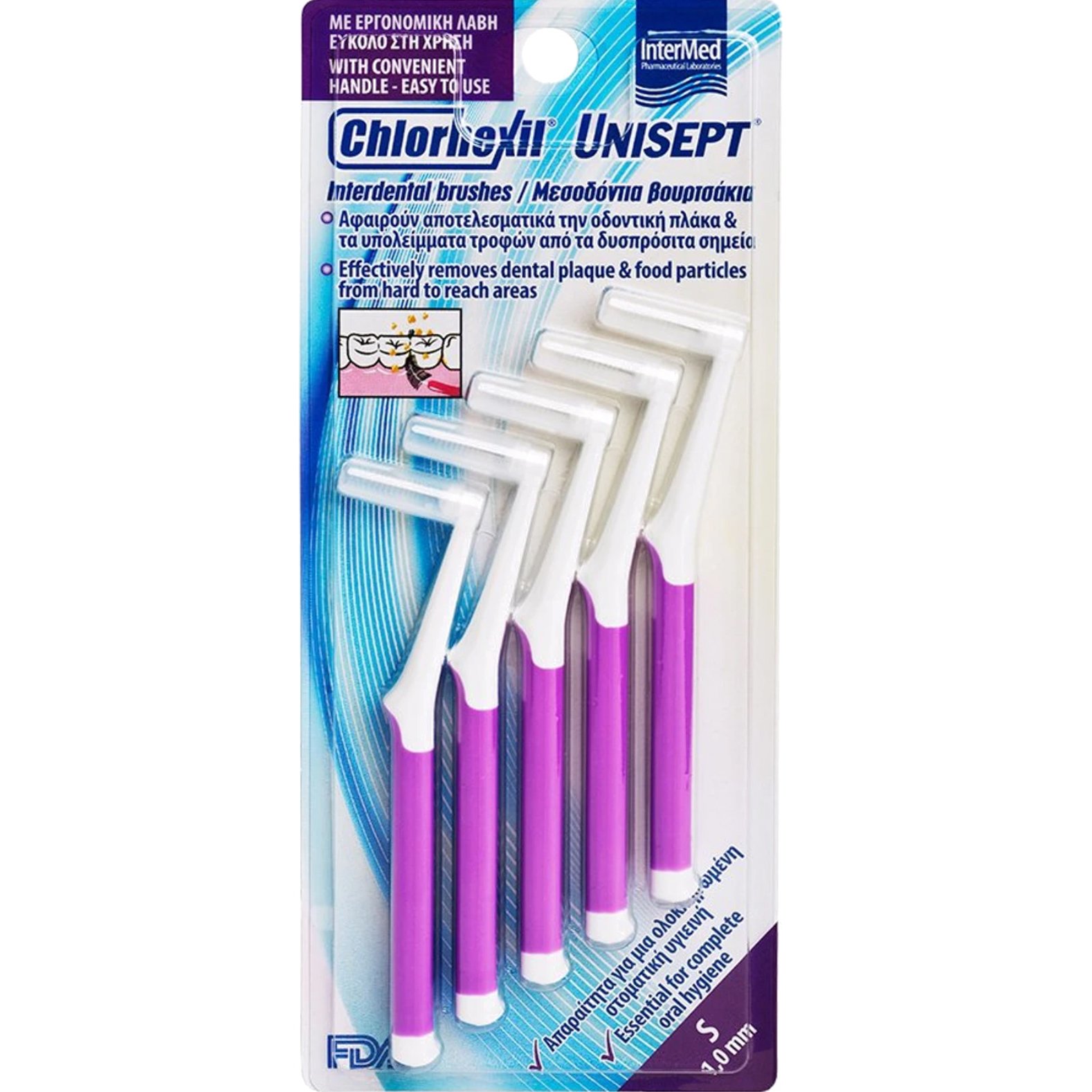 InterMed Intermed Unisept Chlorhexil Interdental Brushes Βουρτσάκια για Αποτελεσματικό Καθαρισμό των Μεσοδόντιων Διαστημάτων & των Ορθοδοντικών Μηχανισμών 5 Τεμάχια - S 1.0mm