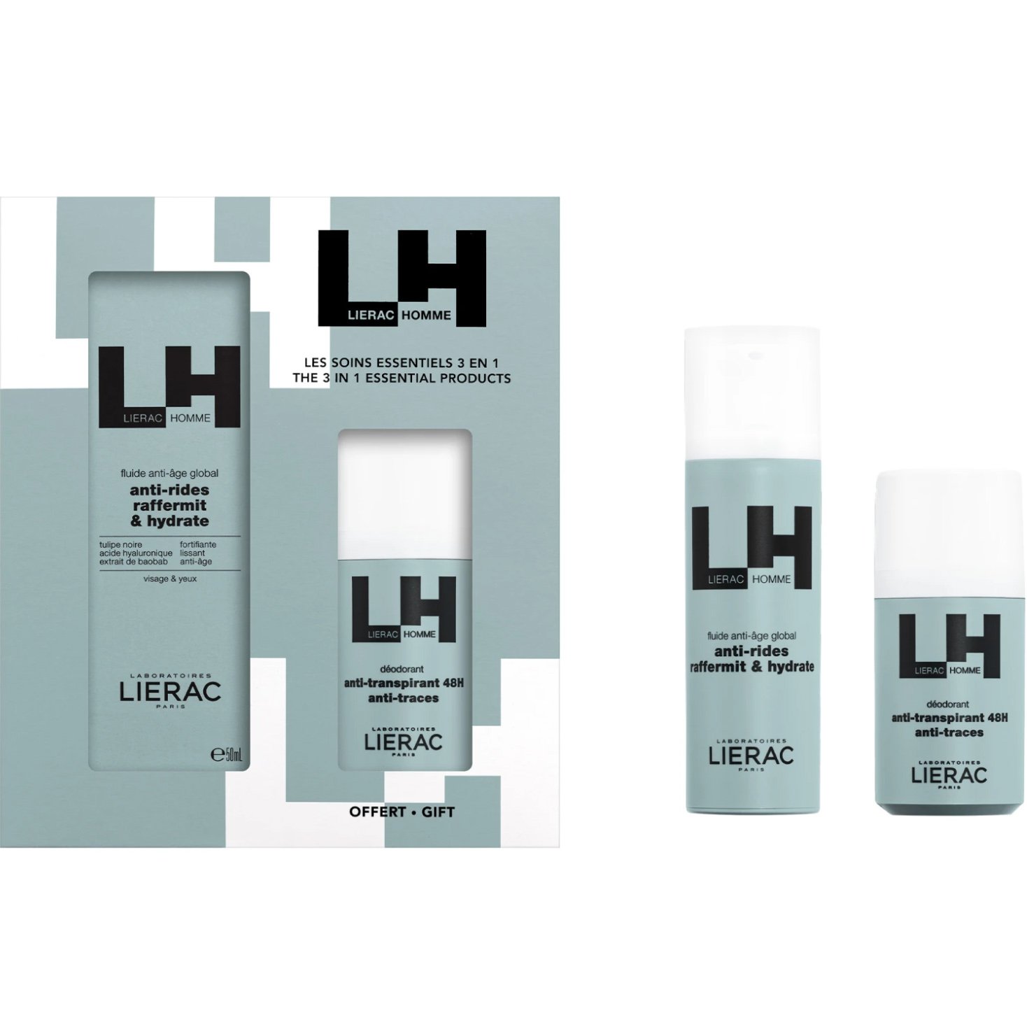Lierac Lierac Promo Homme Global Anti-Aging, Anti-Wrinkles Firms - Moisturizes Fluid 50ml & Δώρο Deodorant Anti-Transpirant 48h Anti-Traces 50ml