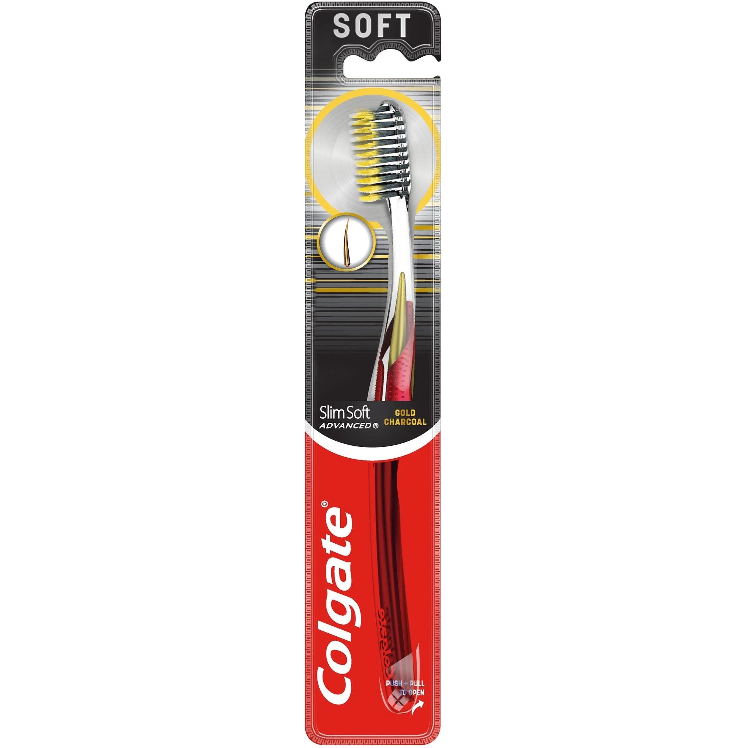 Colgate Slim Soft Advanced Gold Charcoal Toothbrush Οδοντόβουρτσα με Μαλακές Ίνες & Εργονομική Λαβή 1 Τεμάχιο - Κόκκινο