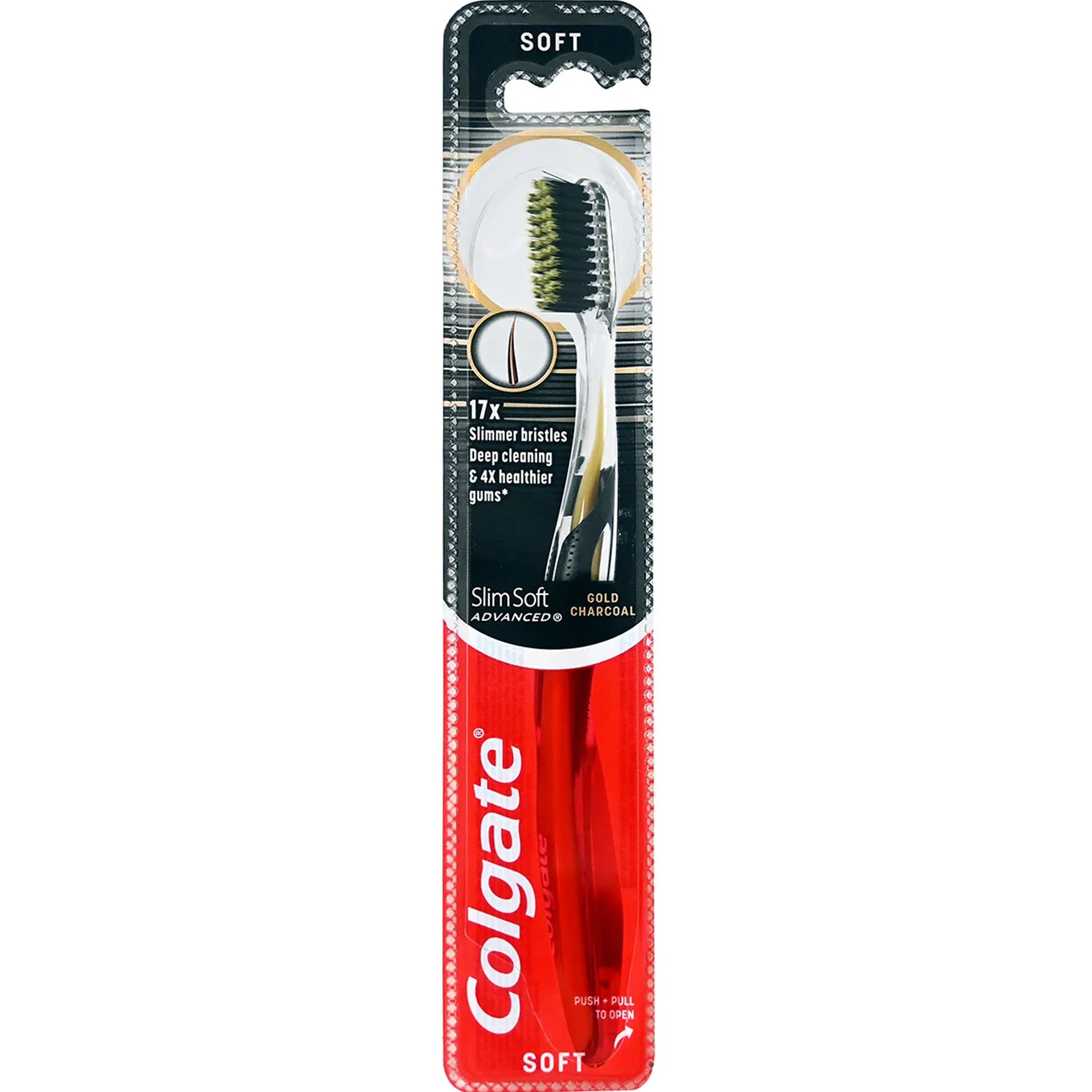 Colgate Slim Soft Advanced Gold Charcoal Toothbrush Οδοντόβουρτσα με Μαλακές Ίνες & Εργονομική Λαβή 1 Τεμάχιο - Μαύρο