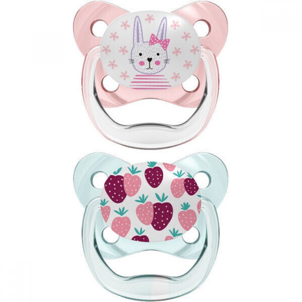 Dr.Brown Dr. Brown's PreVent PV12302 Orthodontic Soother Ορθοδοντική Πιπίλα Πεταλούδα Σιλικόνης 0-6m 2 Τεμάχια - Ροζ / Κίτρινο