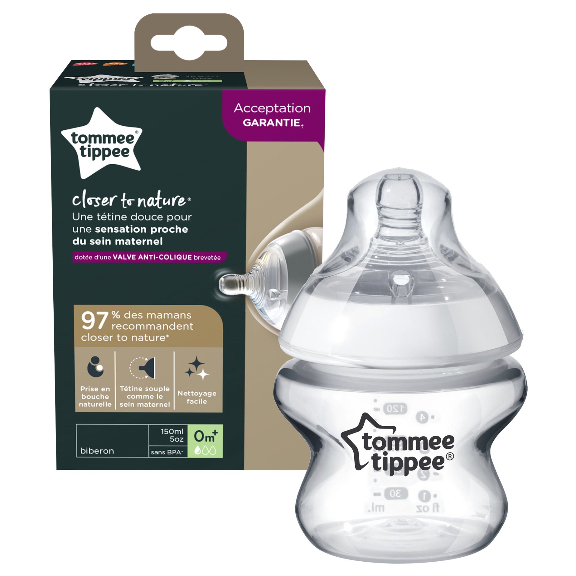Tommee Tippee Tommee Tippee Closer to Nature Baby Bottle 0m+ Κωδ 42240089 Μπιμπερό Πολυπροπυλενίου Αργής Ροής με Θηλή Σιλικόνης Κατά των Κολικών 150ml