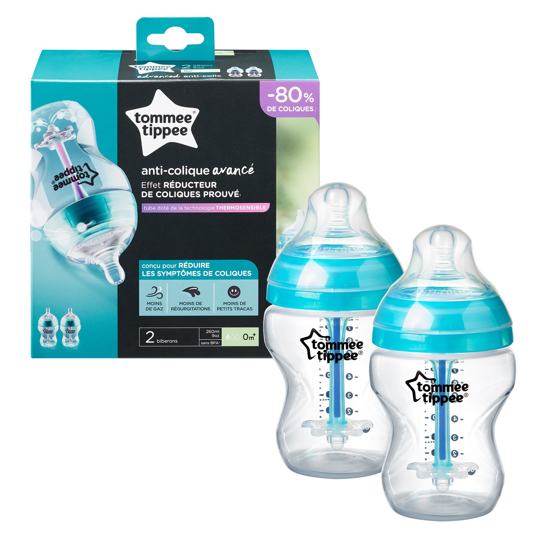 Tommee Tippee Advanced Anti-Colic Baby Bottle 0m+ Κωδ 42252585 Μπιμπερό Πολυπροπυλενίου Αργής Ροής με Θηλή Σιλικόνης Κατά των Κολικών 2x260ml