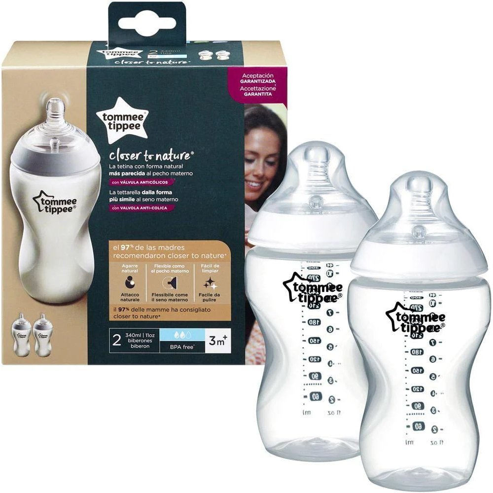 Tommee Tippee Closer to Nature PP Baby Bottle 3m+ Κωδ 42262085 Μπιμπερό Πολυπροπυλενίου Μέτριας Ροής με Θηλή Σιλικόνης, Κατά των Κολικών 2x340ml