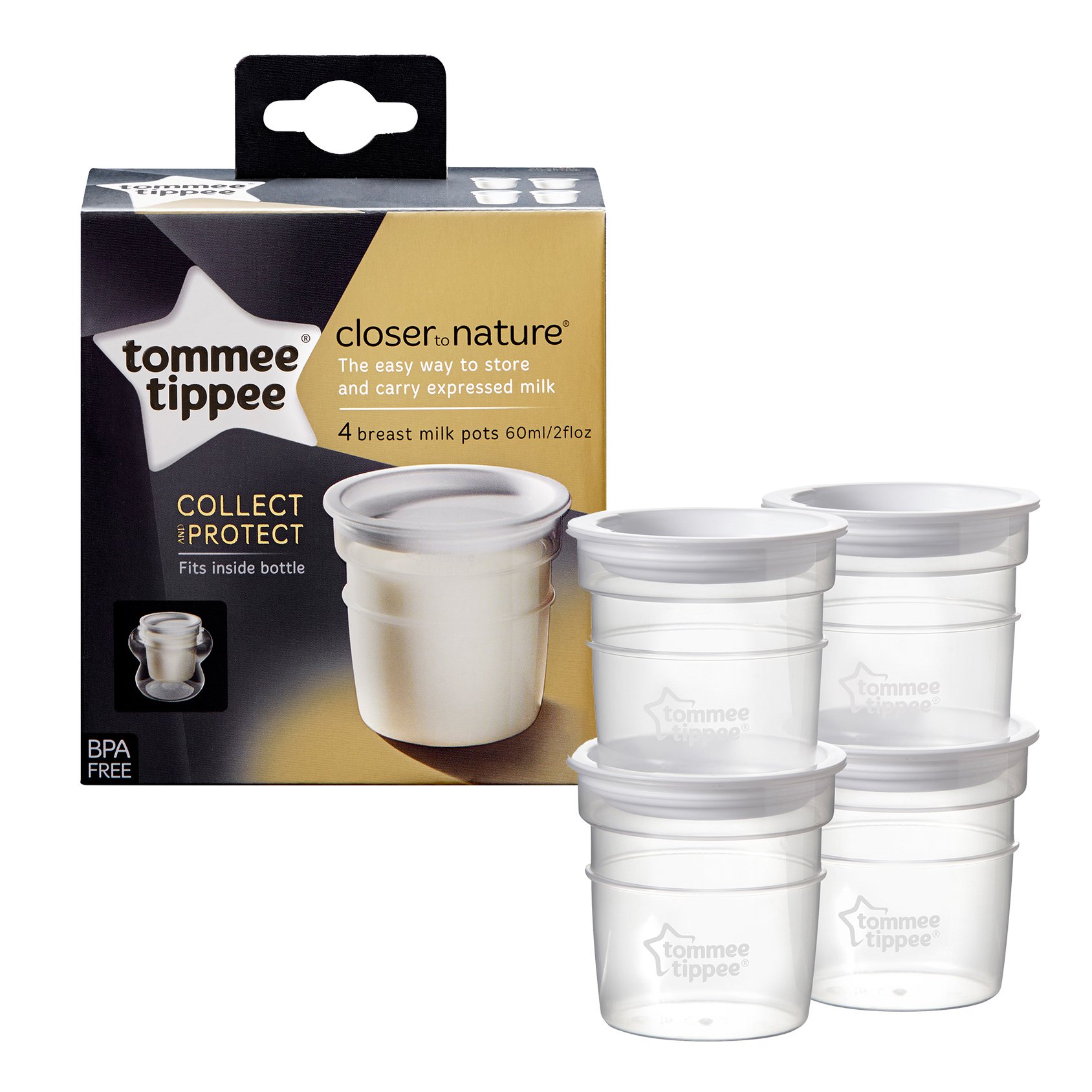 Tommee Tippee Closer to Nature Breast Milk Storage Pots Κωδ 42301041 Δοχεία Αποθήκευσης Μητρικού Γάλακτος 4x60ml