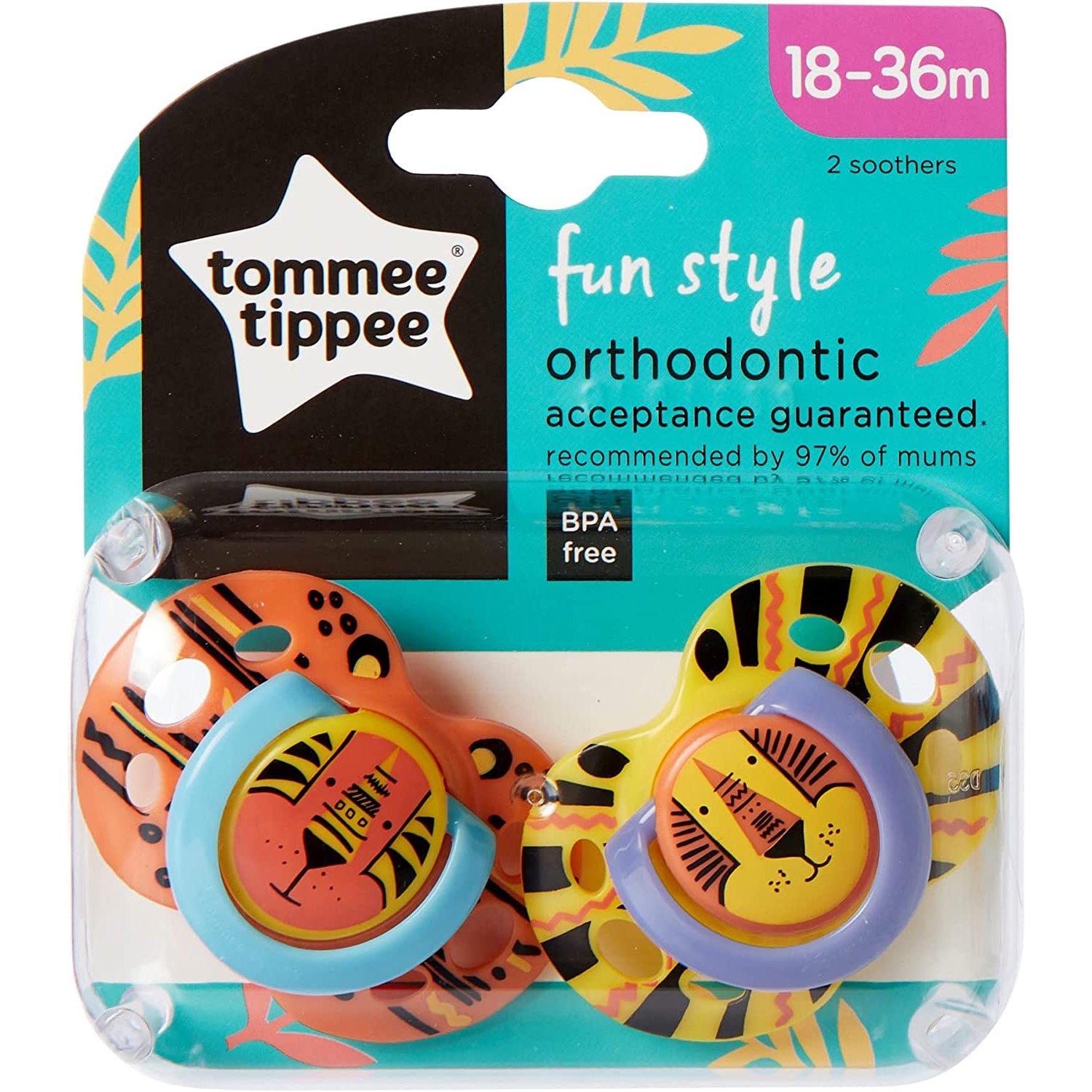 Tommee Tippee Fun Style Orthodontic Soothers Κωδ 433472 Ορθοδοντική Πιπίλα Σιλικόνης με Σχέδιο 18-36m 2 Τεμάχια