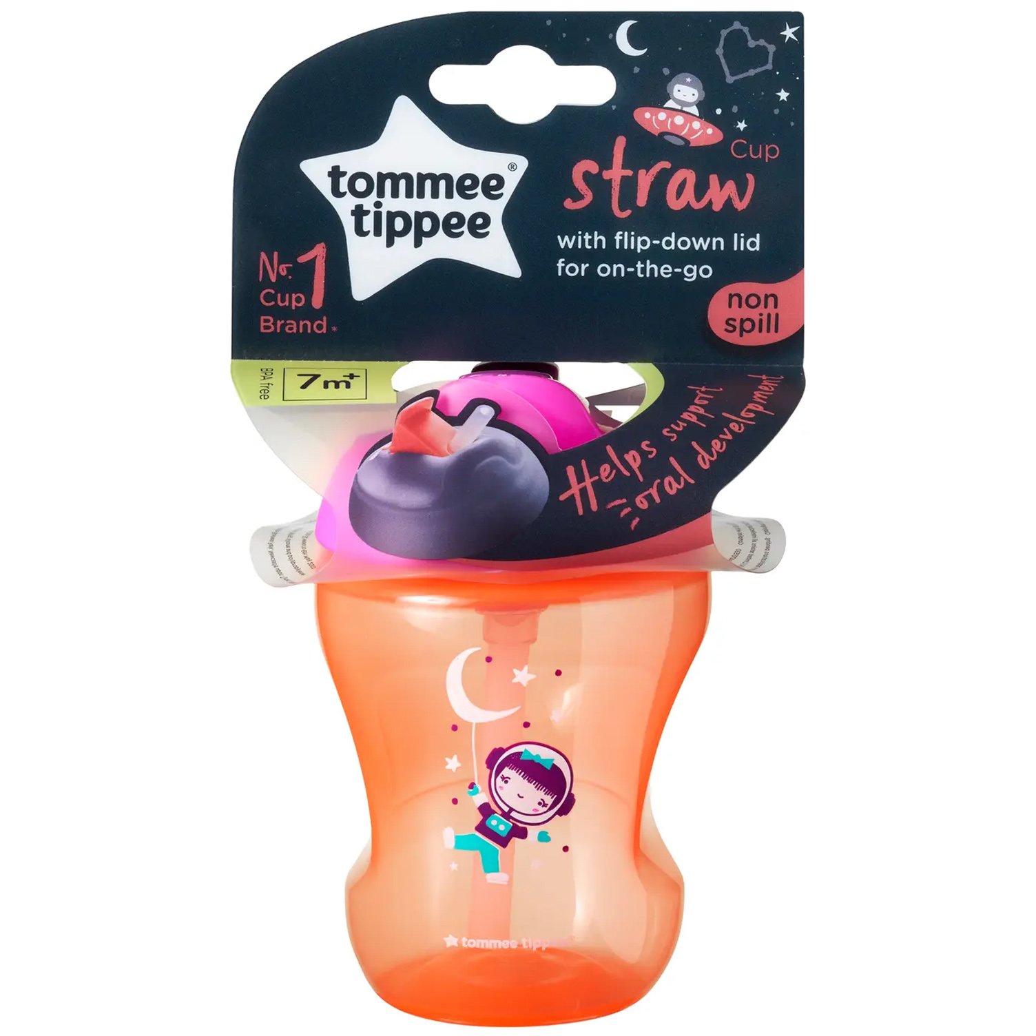 Tommee Tippee Tommee Tippee Straw Training Cup 7m+ Κωδ 447154 Εκπαιδευτικό Κύπελλο με Καλαμάκι & Λαβές Πορτοκαλί 230ml